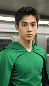 Verdant Green Caped Defender Hero In The Subway Station