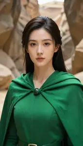Verdant Green Caped Fighter Hero In The Canyon