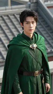 Verdant Green Caped Knight Hero On The Rooftop