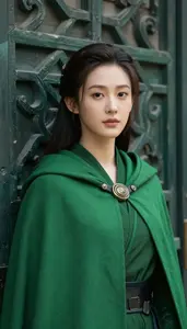 Verdant Green Caped Warrior Hero At The Gate