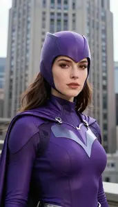 Violet Caped Defender Hero At The Downtown Tower