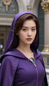 Violet Caped Guardian Hero In The Commercial District