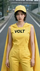 Volt Yellow Caped Bastion Hero On The Highway