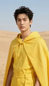 Volt Yellow Caped Lord Hero In The Desert Landscape