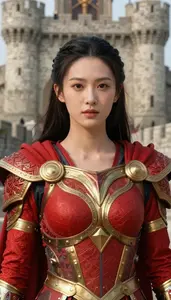 Warrior Red And Gold Protector Hero At The Castle
