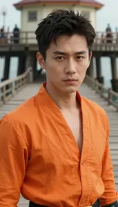 Wild Orange Suited Fighter Hero On The Pier
