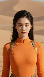 Wild Orange Suited Guardian Hero In The Desert Landscape