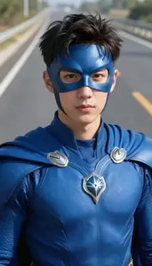 Aerodynamic Blue Caped Savior Hero On The Highway