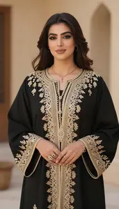Arabian Woman In Ornate Caftan With Intricate Embroidery