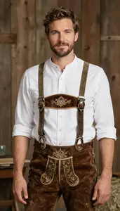 Austrian Man In Lederhosen With Embroidered Suspenders