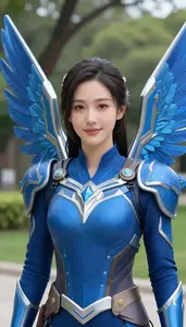 Blue Winged Enforcer Hero In The Public Park