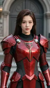 Crimson Armored Crusader Hero In The Metropolitan City