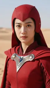 Crimson Caped Commander Hero In The Desert Landscape
