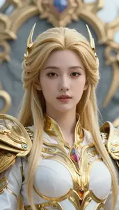 Divine Gold And White Defender Hero On The Mountain Peak
