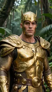 Gold Caped Titan Hero In The Jungle