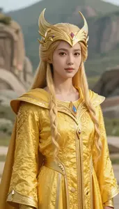 Golden Yellow Caped Paragon Hero In The Valley