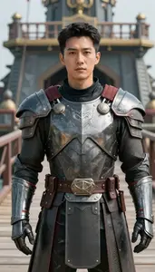 Iron Plated Caped Warden Hero On The Pier