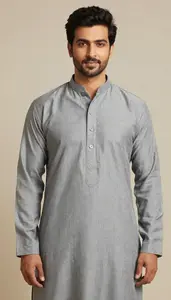 Man In Ash Grey Kurta Set