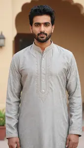 Man In Ash Sherwani With Embroidery