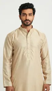 Man In Beige Silk Kurta