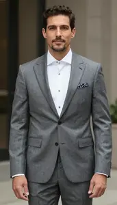 Man In Grey Pinstripe Suit With Pocket Square