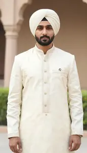 Man In Ivory Sherwani With Turban