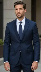 Man In Navy Pinstripe Suit