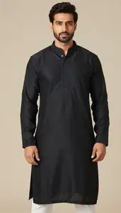 Man In Onyx Black Kurta With Embroidery