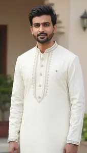 Man In Oyster White Sherwani