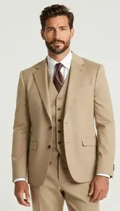 Man In Tan Khaki Suit With Vest