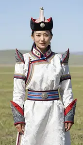 Mongolian Woman In Deel Traditional Dress