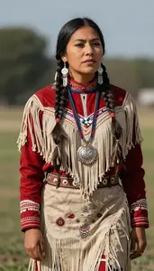 Native American Woman In Fringed Ceremonial Dress