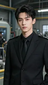 Onyx Black Suited Soldier Hero In The Factory