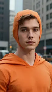 Orange Caped Liberator Hero In The Downtown District