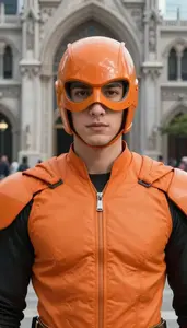 Orange Caped Protector Hero In The City Plaza