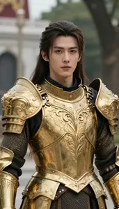Ornate Gold Armored Paladin Hero In The Park