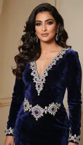 Persian Woman In Elaborate Velvet Gown With Jeweled Details
