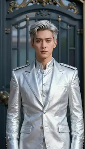Platinum Metallic Suited Soldier Hero At The Gate