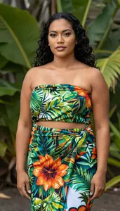 Polynesian Woman In Vibrant Tropical Print Sarong