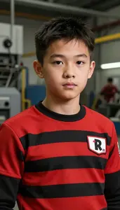 Red And Black Striped Champion Hero In The Factory