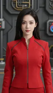 Red Suited Paragon Hero At The Industrial Complex