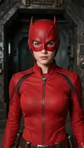 Scarlet Suited Vigilante Hero In The Underground Bunker