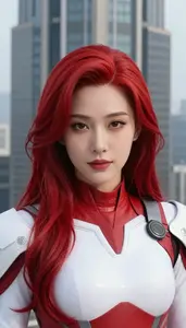 Scarlet And White Protector Hero In The Skyscraper