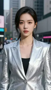 Shining Silver Suited Agent Hero In The Commercial District