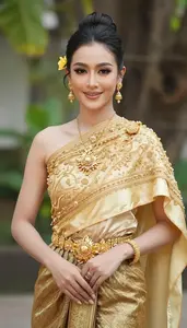 Thai Woman In Golden Silk Traditional Dress