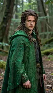 Untamed Green Caped Savior Hero On The Forest Trail