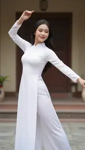 Vietnamese Woman In Graceful White Ao Dai With Pants