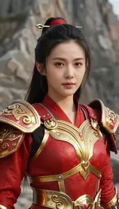 Warrior Red And Gold Defender Hero On The Mountain Peak