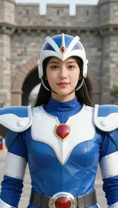 Wave Blue And White Crusader Hero At The Fortress Gate