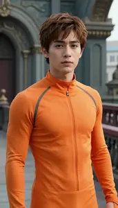 Wild Orange Suited Savior Hero On The Bridge